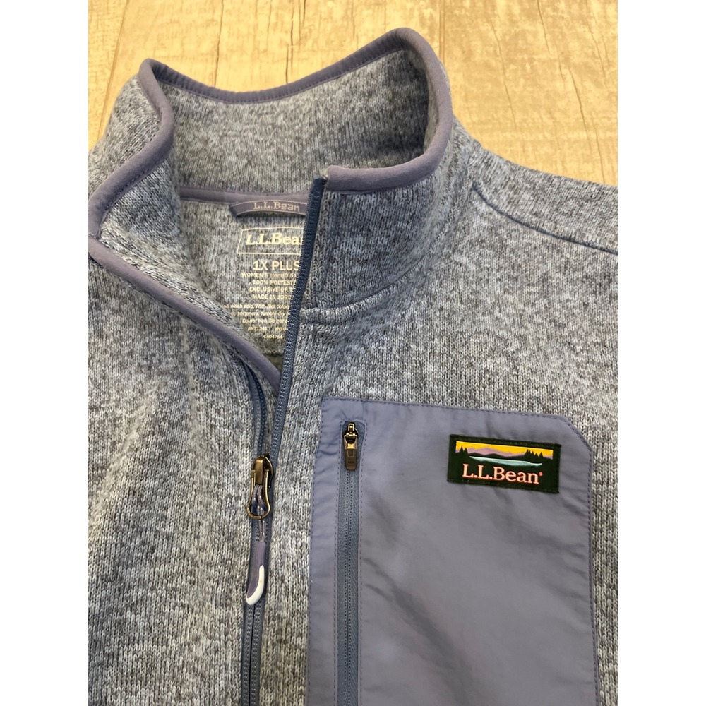 L.L. Bean Men's Heathered Light Blue Quarter-Zip Fleece with Navy Trim